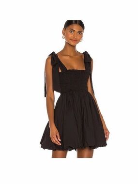 Loveshackfancy Amada Dress Black Tie-Shoulder Smocked Mini Dress